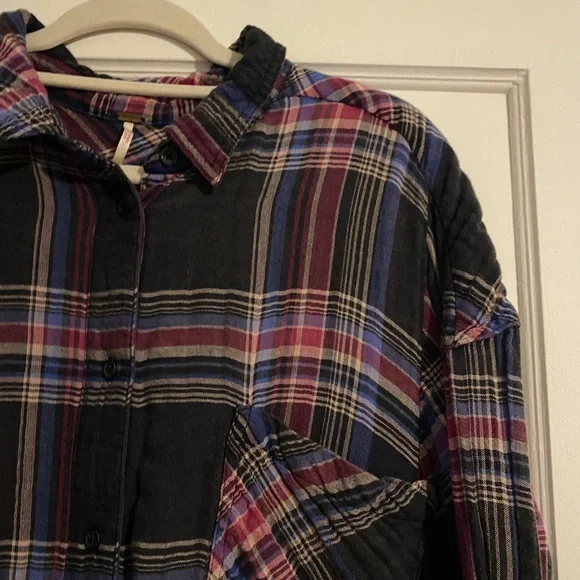 Free People Nordic Side Lace-Up Flannel Button Down Top Size Large - Picture 6 of 10